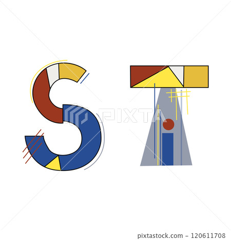 Alphabet letters ST in Kandinsky style for your design, vector image. Alphabet letters ST in Kandinsky style for your design, vector image. 120611708
