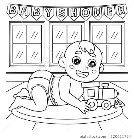 Baby Shower Baby Boy Playing with Toys Coloring  120611734