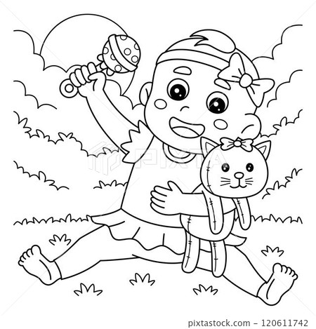 Baby Shower Baby Girl Playing with Toys Coloring  120611742