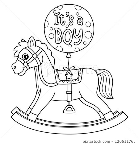 Baby Shower Its a Boy Rocking Horse Isolated  120611763