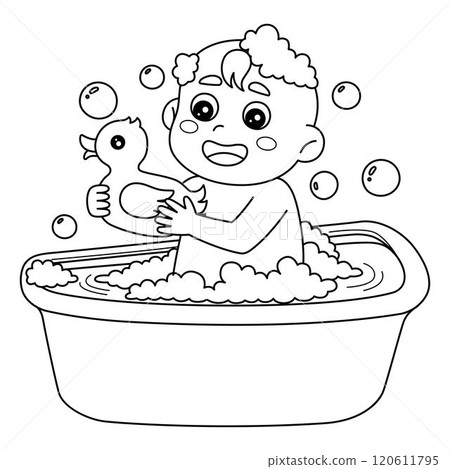 Baby Shower Baby Showering Isolated Coloring Page Baby Shower Baby Showering Isolated Coloring Page 120611795