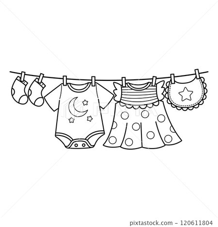 Baby Shower Hanging Clothes Isolated Coloring Page Baby Shower Hanging Clothes Isolated Coloring Page 120611804
