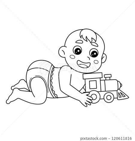 Baby Shower Baby Boy Playing with Toys Isolated  120611816