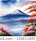 Watercolor style landscape illustration of Mt. Fuji 120611845