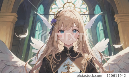 Angel praying in church Angel praying in church 120611942