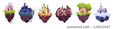 Floating castles on islands vector set Floating castles on islands vector set 120612647