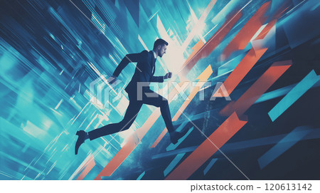 A businessman running up the stairs 120613142