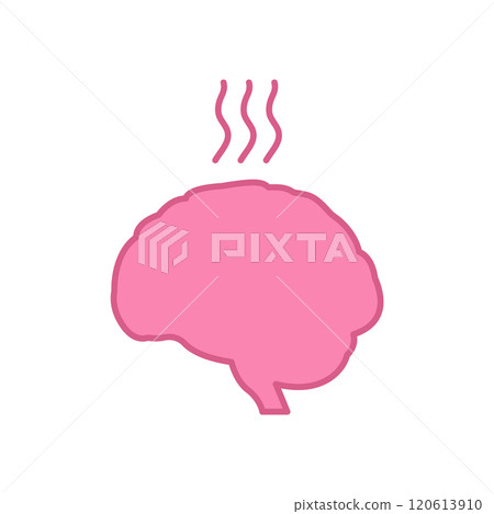 Pink Brain with Steam Icon. Mental Stress Concept Symbol. Burnout and Overheating Brain and Cognitive Pressure Sign. Isolated Vector Illustration 120613910