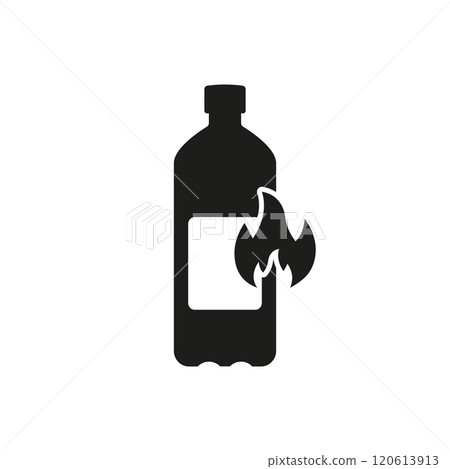 Energy Drink Bottle With Fire Silhouette Icon. Vitality And Intensity Glyph Pictogram. Isolated Vector Illustration 120613913