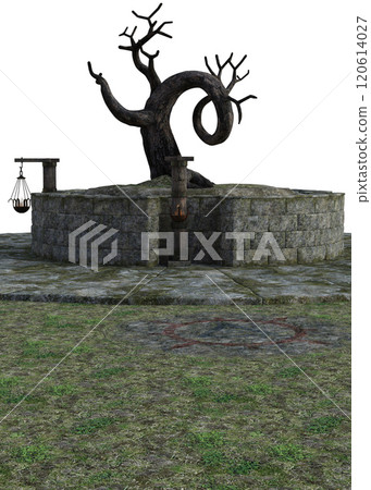 3D Crooked tree on stone pedestal 120614027
