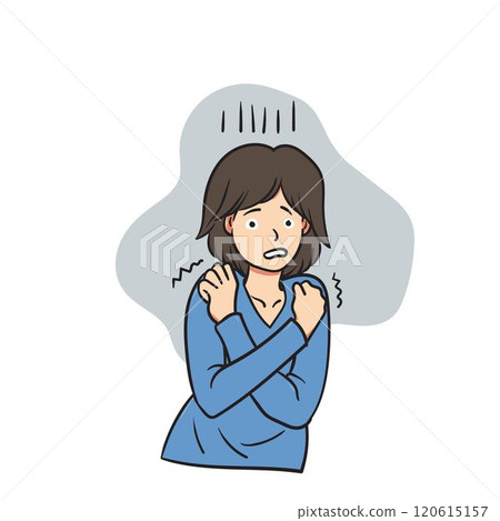 woman who feels cold and shivers. 120615157