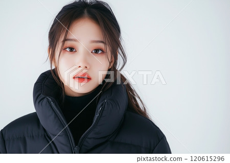 Beautiful woman wearing a down jacket/fashion "AI generated image" 120615296