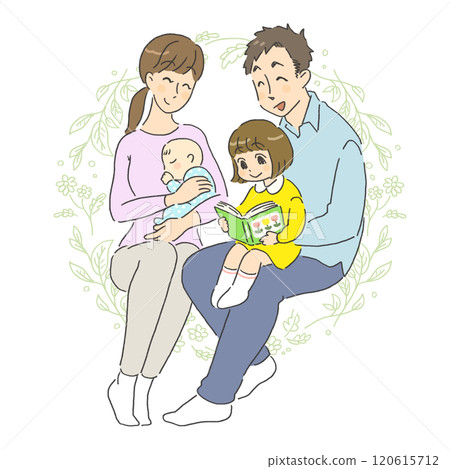 Illustration of a smiling and friendly family 120615712
