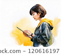 Profile of a woman operating a tablet 120616197