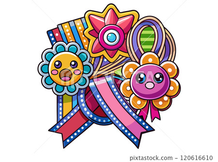 Award badge with ribbon for child. Playful kids reward for the achievement, in kawaii style 120616610