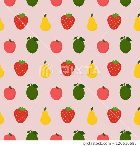 Seamless pattern with pear, apple, lime and strawberry. Vector illustration. Seamless pattern with pear, apple, lime and strawberry. Vector illustration. 120616685