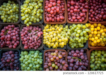 A Colorful Assortment of Fresh Grapes Varieties Isolated on a White Background, Showcasing Vibrant Colors and Textures for Creative Projects 120617725