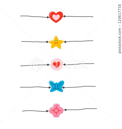 Friendship bracelet vector set. Handmade jewelry. Doodle illustration. Friendship bracelet vector set. Handmade jewelry. Doodle illustration. 120617738