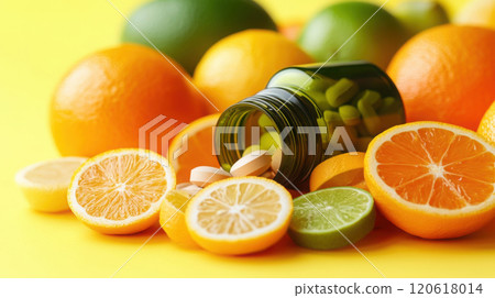 Citrus infused supplement bottle for health and nutrition design 120618014