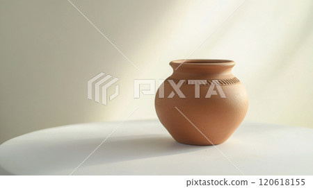 Freshly shaped clay pot on display: embracing artisan craftsmanship and minimalist design 120618155