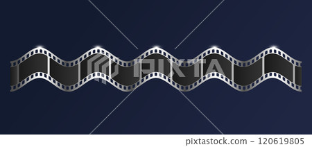 Shiny silver wavy film strip, film negative. Curved film tape ribbon. Vector illustration 120619805