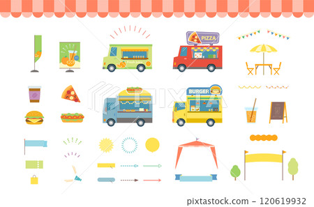 銷售食品的食品卡車的插圖。廚車齊聚的節日。 120619932