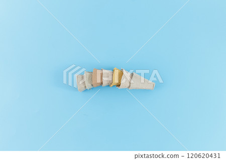 upcycled carton egg box cones row, with each cone overlapping next. themes of recycling, crafting and DIY upcycled carton egg box cones row, with each cone overlapping next. themes of recycling, crafting and DIY 120620431