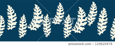 Decorative seamless vintage pattern in classic style with flowers and branches. Silhouettes of flowers, Two-color horizontal ornament in pastel colors, border Decorative seamless vintage pattern in classic style with flowers and branches. Silhouettes of flowers, Two-color horizontal ornament in pastel colors, border 120620478