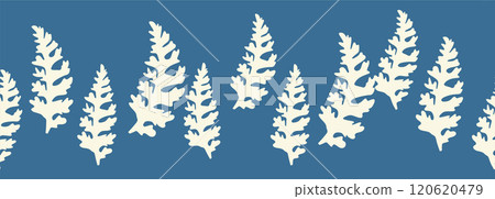 Decorative seamless vintage pattern in classic style with flowers and branches. Silhouettes of flowers, Two-color horizontal ornament in pastel colors, border Decorative seamless vintage pattern in classic style with flowers and branches. Silhouettes of flowers, Two-color horizontal ornament in pastel colors, border 120620479