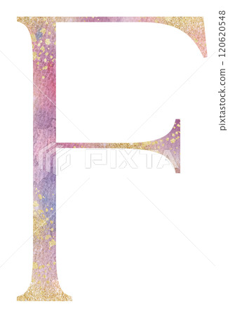 Light pink watercolor letter F with golden splashes, romantic wedding isolated monogram initials Light pink watercolor letter F with golden splashes, romantic wedding isolated monogram initials 120620548
