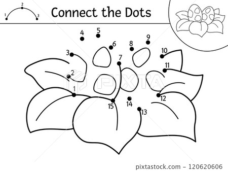 Vector black and white dot-to-dot and color activity with eggs in nest. Dinosaur connect dots game, coloring page. What join the dot printable worksheet. Prehistoric puzzle Vector black and white dot-to-dot and color activity with eggs in nest. Dinosaur connect dots game, coloring page. What join the dot printable worksheet. Prehistoric puzzle 120620606