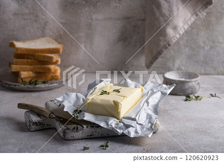 Fresh butter on grey backgrouns. 120620923
