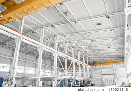 Overhead cranes inside industrial building 120621148