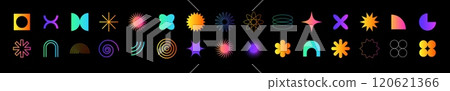 Brutalist decor figures with minimalist symbols stars and spirals Brutalist decor figures with minimalist symbols stars and spirals 120621366