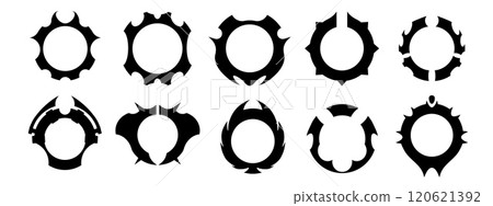 Black circular avatar frame with an edgy, gothic design featuring abstract horns and a devilish theme. Perfect for a futuristic, mythical, or scifi inspired user profile. 120621392
