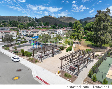Aerial view of big houses community in Escondido, California 120621461