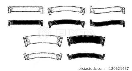 水平單色日式復古設計標籤集。 120621487