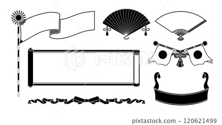 單色日式復古設計標籤套裝，帶有日本圖案 120621499