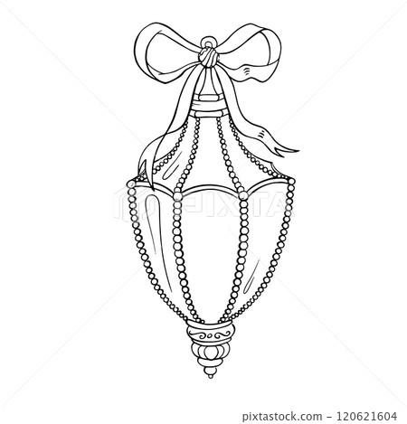 Christmas lantern with elegant bow. Winter ink isolated vector illustration for seasonal card, graphic decor, wrapping, greeting, packing, greeting Christmas lantern with elegant bow. Winter ink isolated vector illustration for seasonal card, graphic decor, wrapping, greeting, packing, greeting 120621604