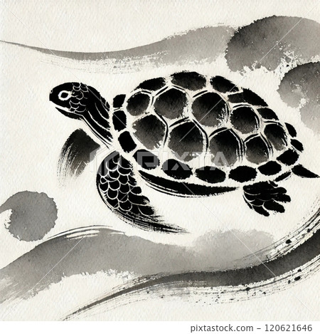 Illustration of a turtle in ink painting style 120621646