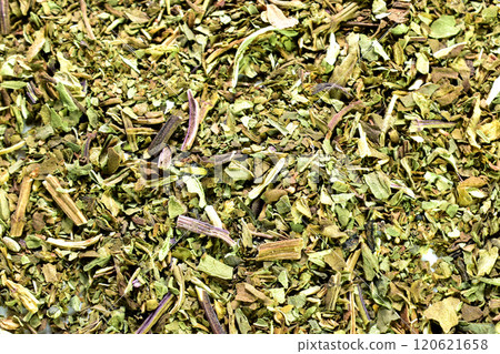 Dried and crushed aromatic herb mint. 120621658
