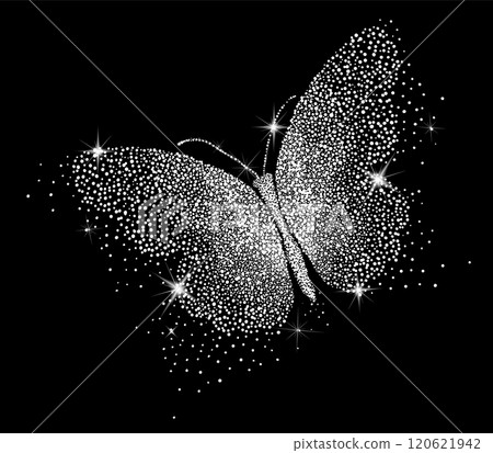 Butterflies from dots snowy. Creative art, modern abstract concept, hand drawing . Not AI. Vector illustration 120621942