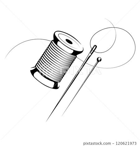 Spool of thread silhouette and needle Spool of thread silhouette and needle 120621973