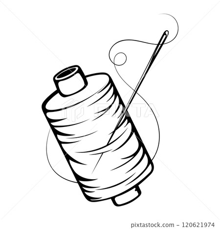 Spool of thread silhouette and sewing needle Spool of thread silhouette and sewing needle 120621974