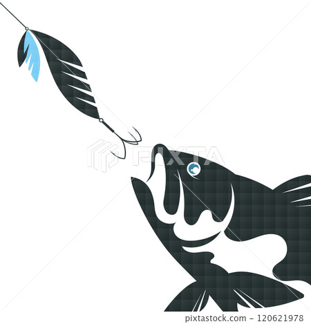 Spoon on the line and fish. Fish chasing bait 120621978