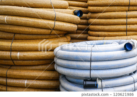 PVC corrugated perforated drainage pipe rolls with coir or coconut fiber filter and geotextile PVC corrugated perforated drainage pipe rolls with coir or coconut fiber filter and geotextile 120621986