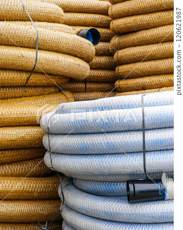PVC corrugated perforated drainage pipe rolls with coir or coconut fiber filter and geotextile PVC corrugated perforated drainage pipe rolls with coir or coconut fiber filter and geotextile 120621987