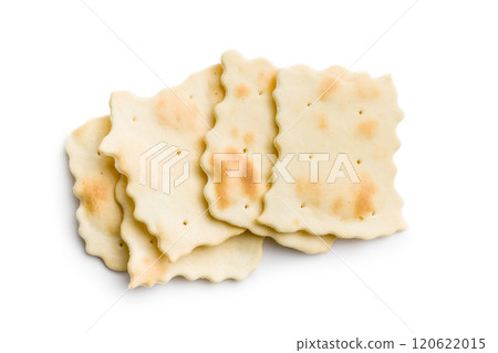 A crispy salted crackers isolated on white background. A crispy salted crackers isolated on white background. 120622015