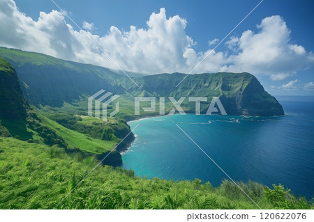 Lush Coastal Cliffs and Turquoise Bay 120622076