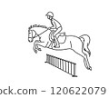 Young rider on sport pony jumping over hurdle 120622079